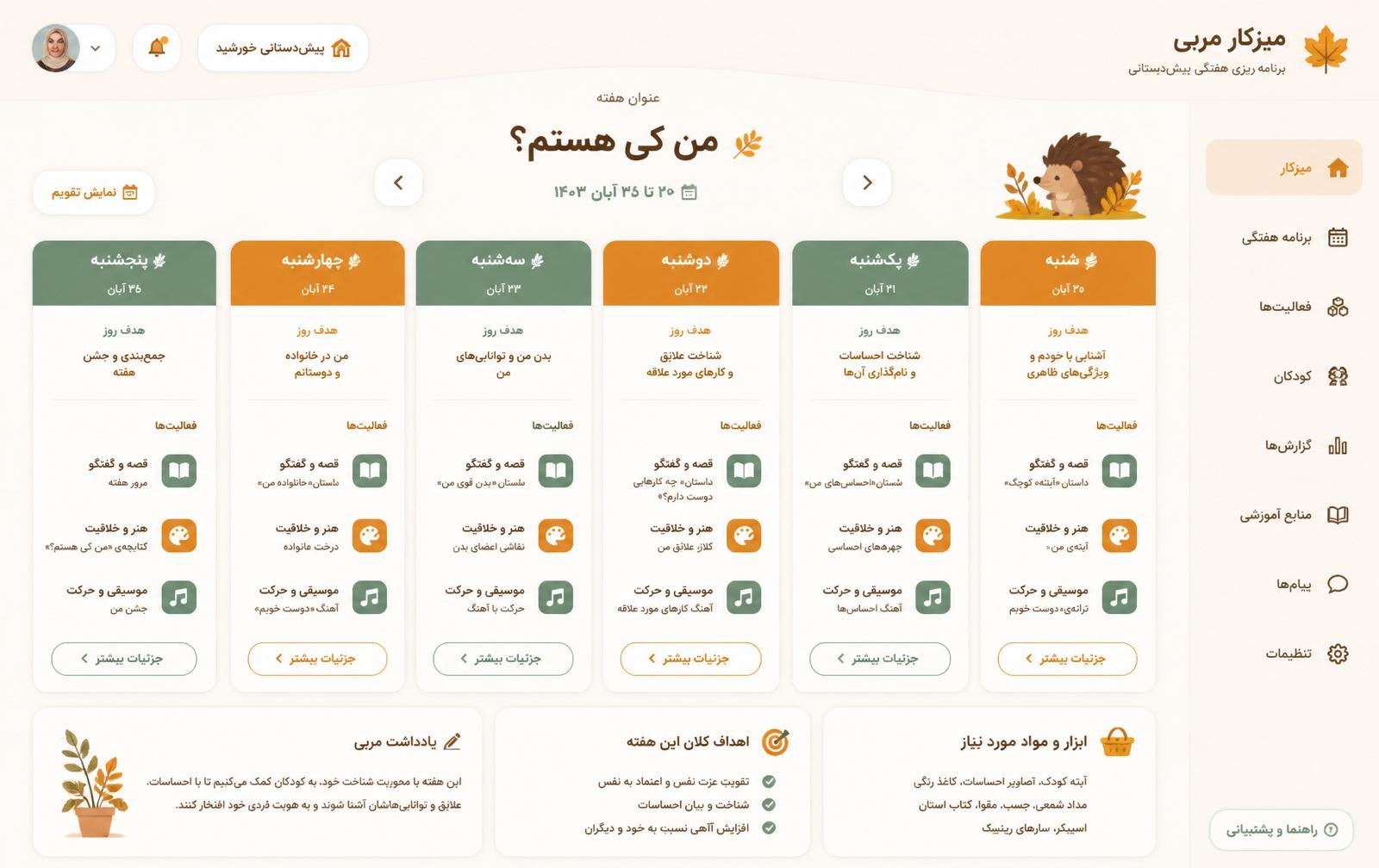 اسکرینشات نمای هفته در میزکار مربی باغچه ما